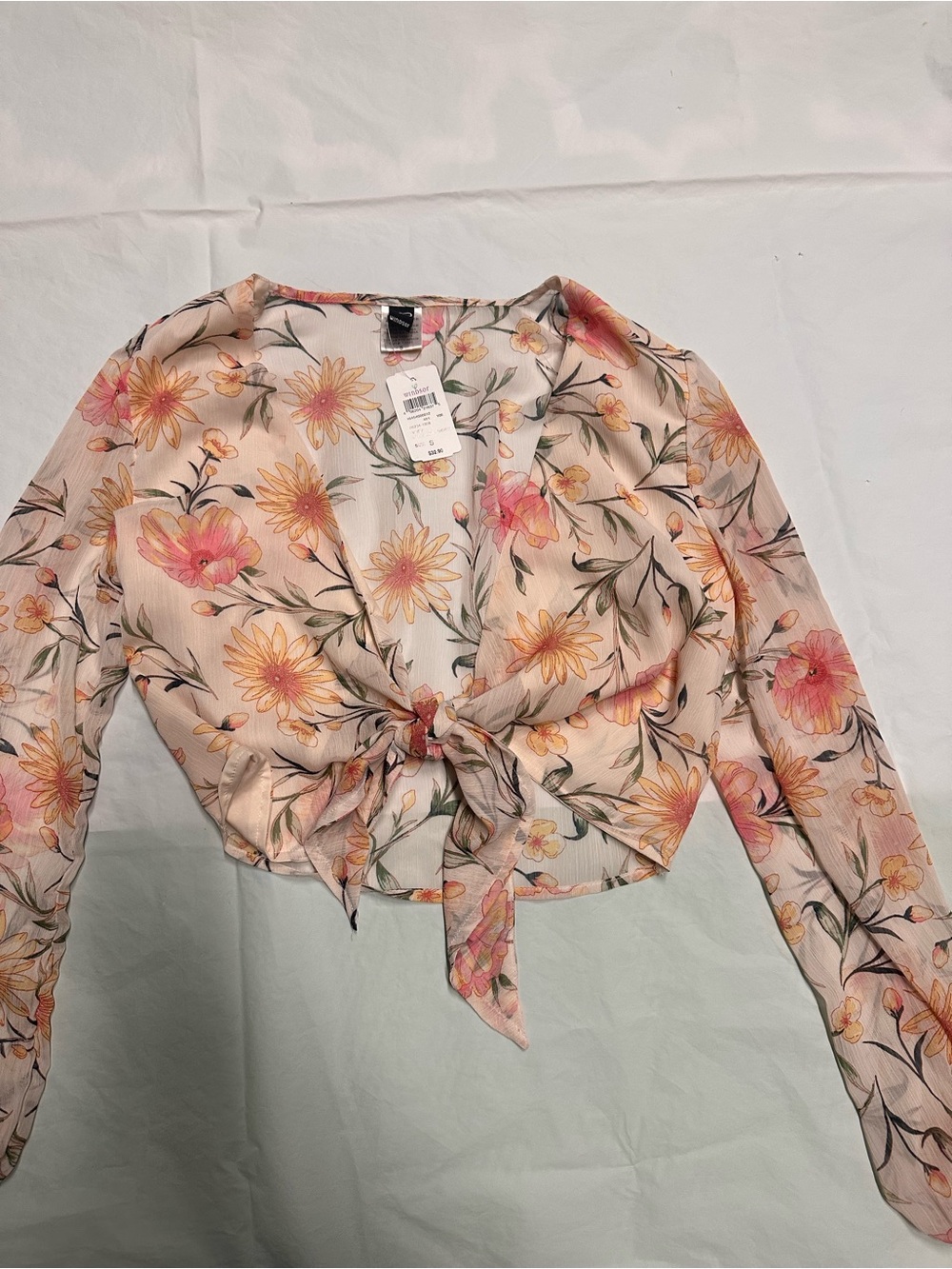 Windsor WinTie-Front Floral Blouse in Light Pink - Women’s Long Sleeve Top